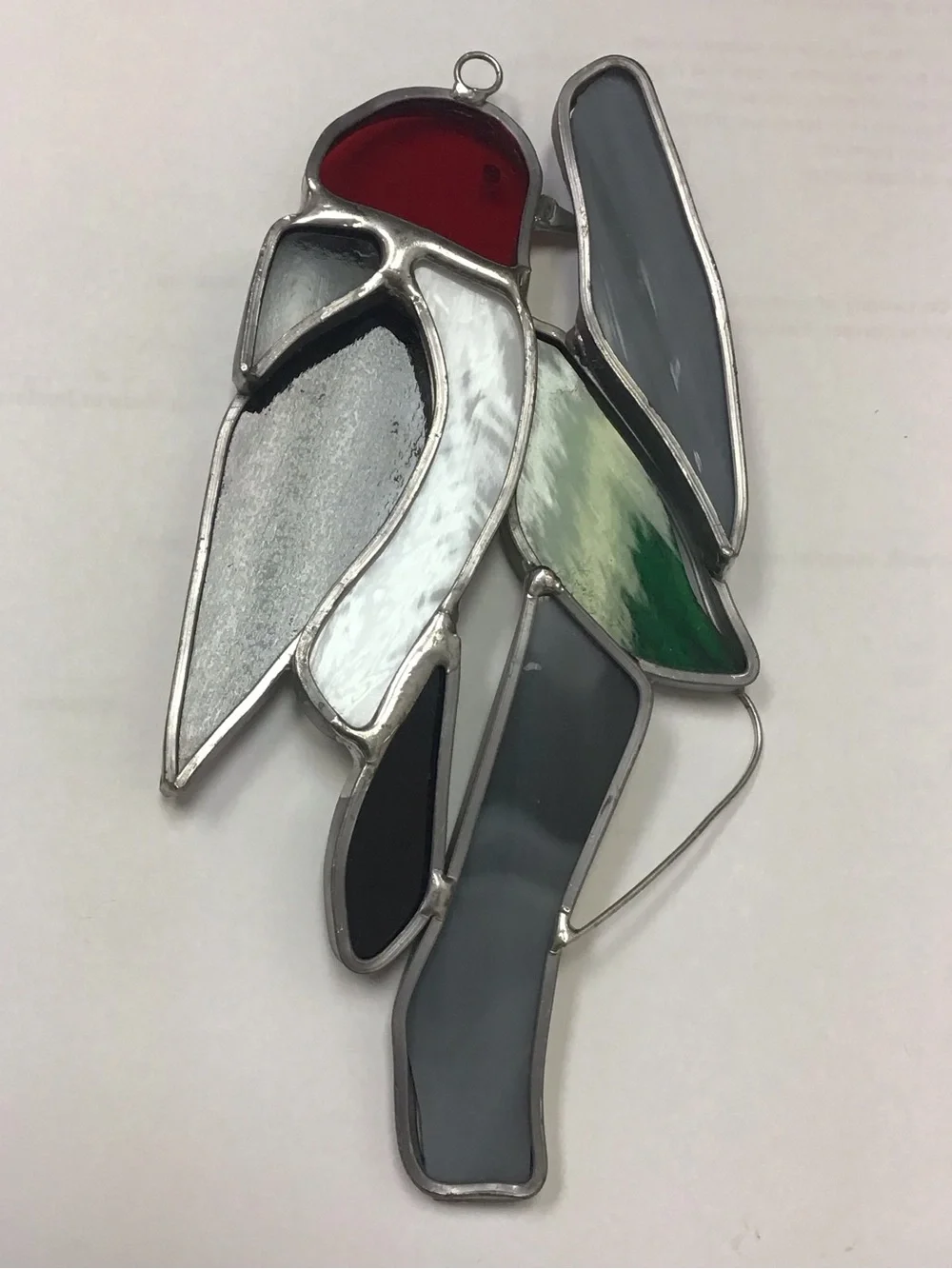 Vintage Juhlin Stained Glass Woodpecker Hanging Decor